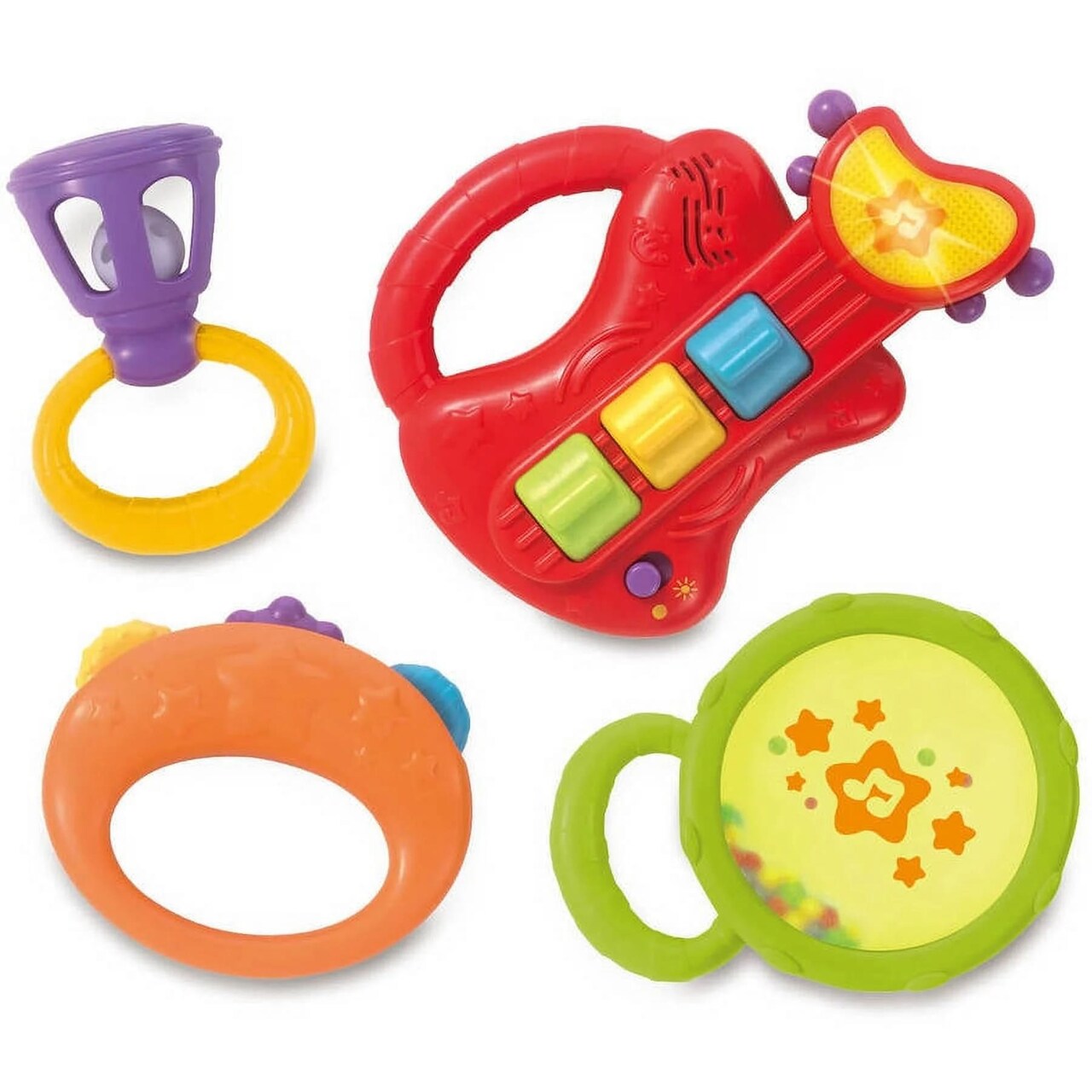 Little Virtuoso: Mini Band - 4 pc Musical Toy Set, Light & Sound Guitar, 2 Rattles & Tambourine, Early Childhood Development, Baby & Toddler Ages 3mo+